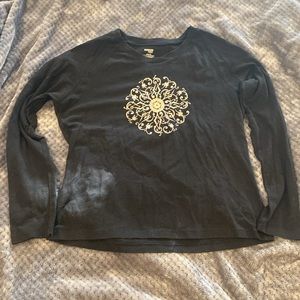 EC super cute black athletic workout yoga style top with cool velvet design SzL